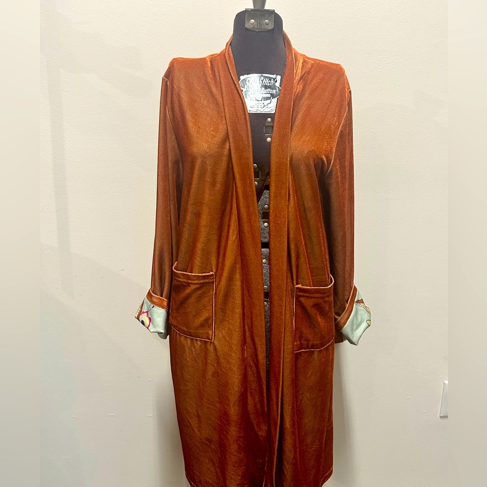 Velvety kimono-inspired coverup/robe burnt orange and floral (s)